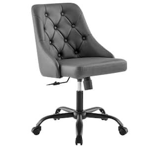 Distinct Tufted Swivel Vegan Leather Black Gray Office Chair
