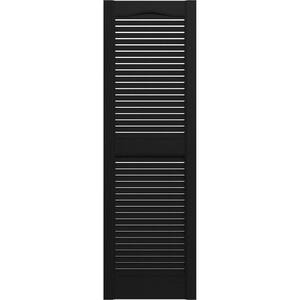 14.5 in. W x 79 in. H Custom Open Louver Vinyl Cathedral Top Center Mullion, Shutters Pair in Black