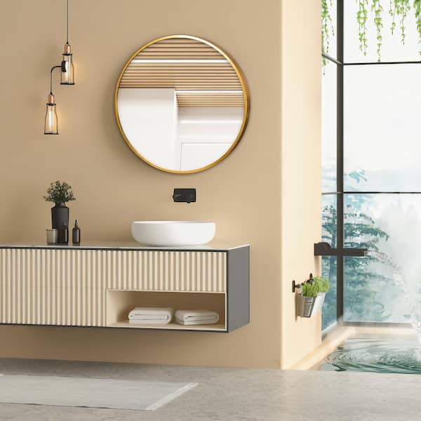 Medium Round Gold Hooks Modern Mirror (31.5 in. H x 31.5 in. W 