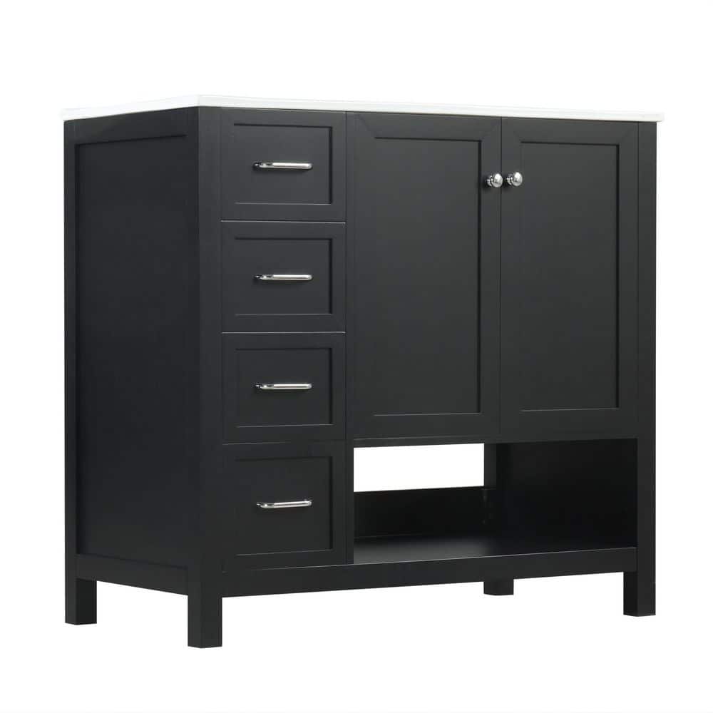 36 in. Black Wood Rectangle Vessel Sink Bathroom Vanity Combo with 2 Doors and 2 Drawers price history on PriceWatchPro
