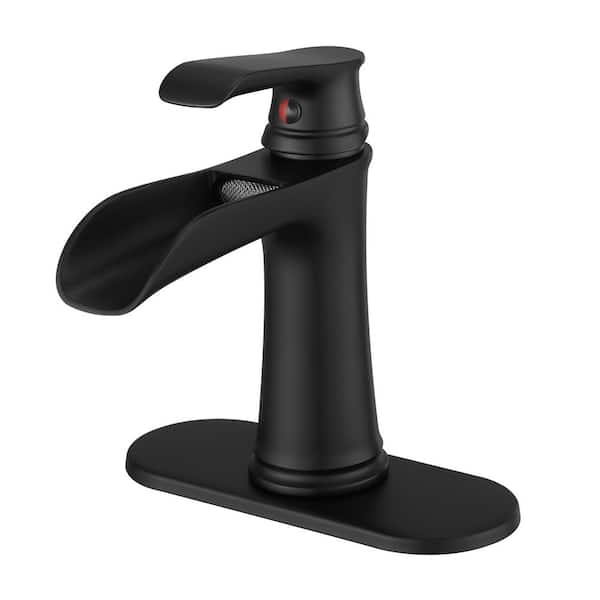 Staykiwi Single Handle Single Hole Bathroom Faucet with Deckplate Included and Spot Resistant in Black