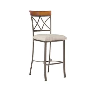 Masson 29 in. Cherry Matte Pewter Bar Stool with Wood Accent