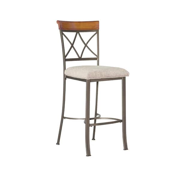 Powell Company Masson 29 in. Cherry Matte Pewter Bar Stool with Wood Accent