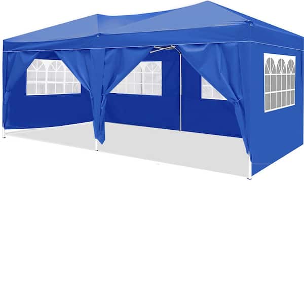 Unbranded 10 ft. x 20 ft. Blue Pop Up Canopy Outdoor Portable Party Folding Tent with 6 Removable Sidewalls and Carry Bag