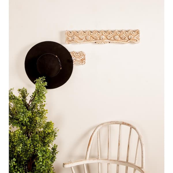 Litton Lane Traditional 4 x 24 in. Wood and Iron Carved Wall Hook Rack