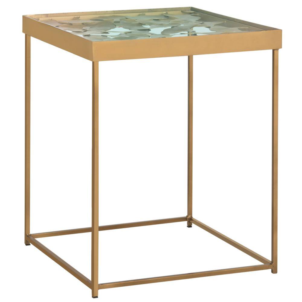 Antique Brass and Glass Leaf Square Side Table