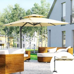10 ft. x 10 ft. Cantilever Patio Umbrella, Heavy-Duty Double Top Offset Umbrella with 360° Rotation in Beige