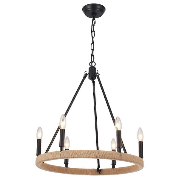 ADSENSTY 6-Light Black Wagon Wheel Farmhouse Chandelier Candlestick Chandelier for Kitchen Island