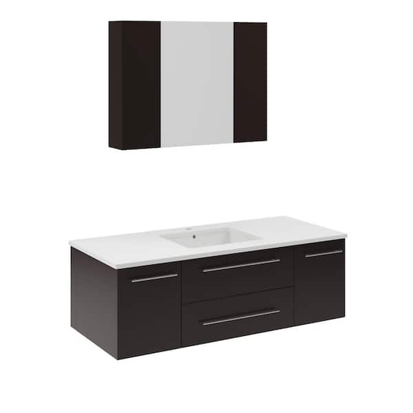 Fresca Lucera 48 in. Single Sink Wall Mount Espresso Bath Vanity with White Quartz Top, Undermount Sink and Medicine Cabinet