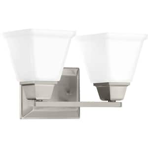 Clifton Heights Collection 2-Light Brushed Nickel Etched Glass Craftsman Bath Vanity Light