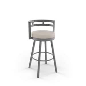 Render 26 in. Cream Faux Leather / Glossy Grey Metal Swivel Counter Stool