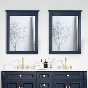 2-Piece 26 in. W x 33 in. H Medium Rectangular Solid Wood Framed Wall Bathroom Vanity Mirror in Navy Blue