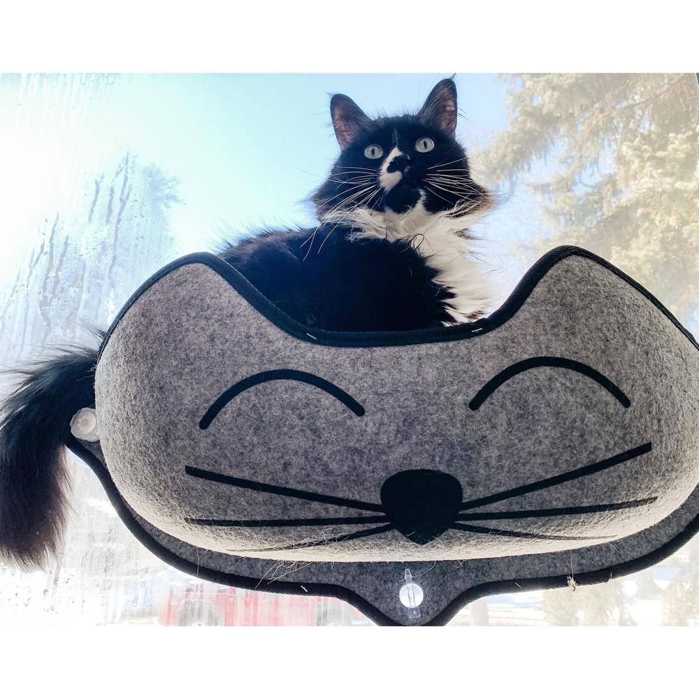 Gray Fleece Kitty Face Window Perch Bed