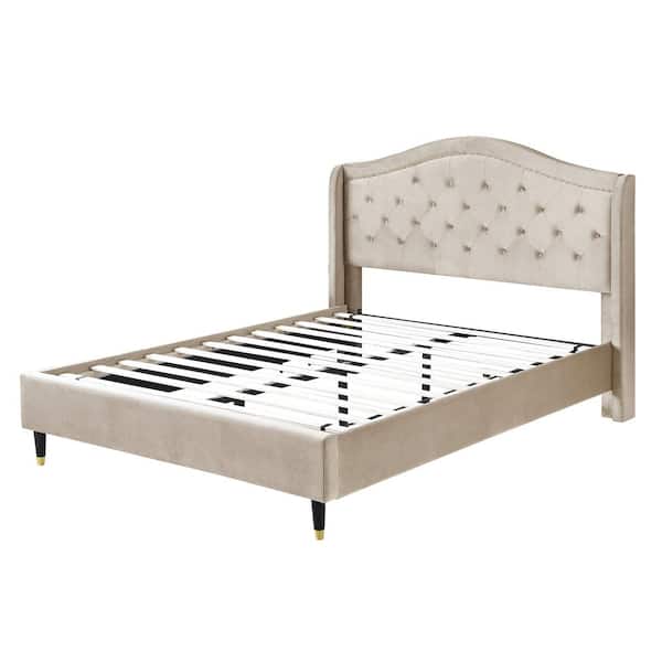 Morden Fort 74.5 in. W Beige California King Bed Frame Wood Platform Bed with Headboard No Box Spring Required Easy Assembly