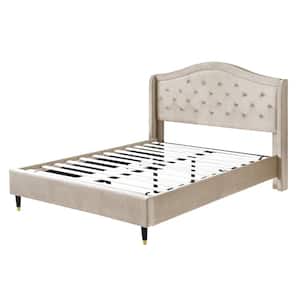 78.5 in. W Beige King Bed Frame Wood Platform Bed with Headboard No Box Spring Required Easy Assembly