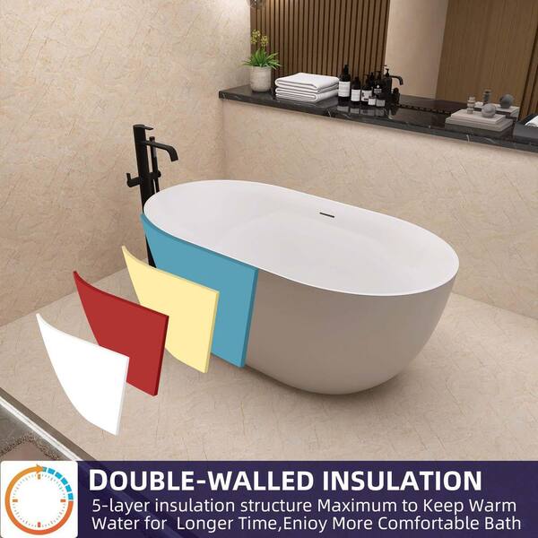 Baily 51 in. Acrylic Oval Slipper Flatbottom Freestanding Bathtub in Glossy White