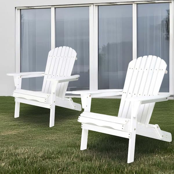 Unbranded Outdoor White Folding Wood Embossed Adirondack Chair, Lounge Patio Set of 2, with Wood Grain for Garden/Lawn/Backyard