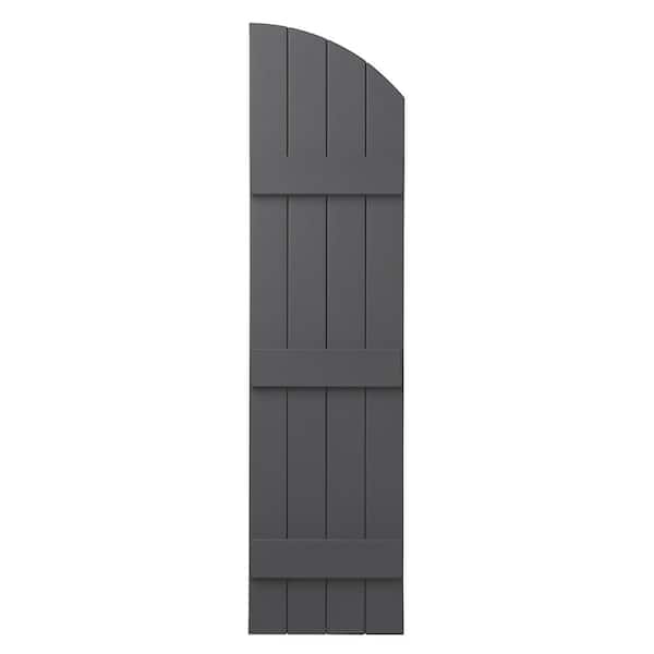 Ply Gem 15 in. x 61 in. Polypropylene Plastic Arch Top Closed Board and Batten Shutters Pair in Gray
