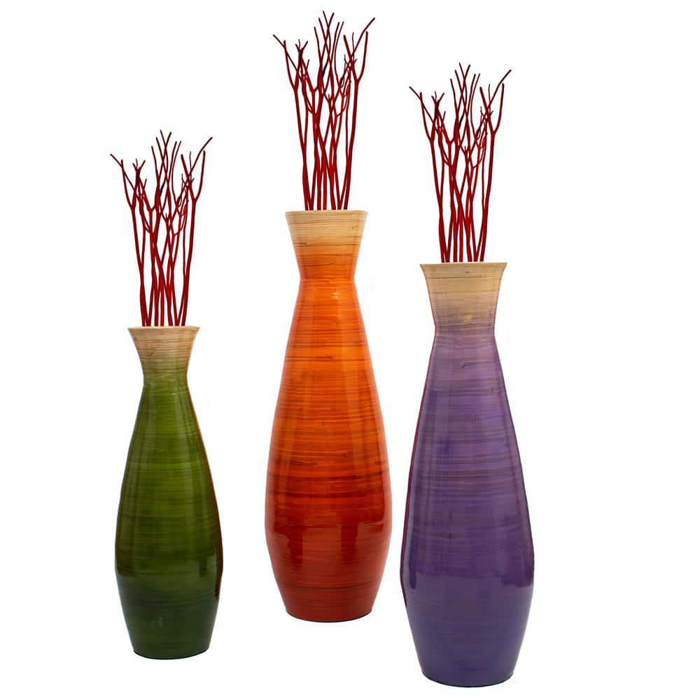 Uniquewise Classic Bamboo Floor Vase Handmade, For Dining, Living Room,  Entryway, Fill Up with Dried Branches or Flowers (Set of 3) QI003242.3
