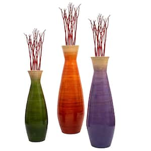 Classic Bamboo Floor Vase Handmade, For Dining, Living Room, Entryway, Fill Up with Dried Branches or Flowers (Set of 3)