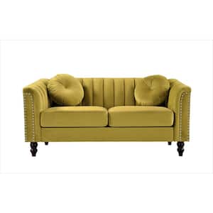 Hills 61.4 in. Yellow-Green Velvet 2-Seater Loveseat with Tufted Back