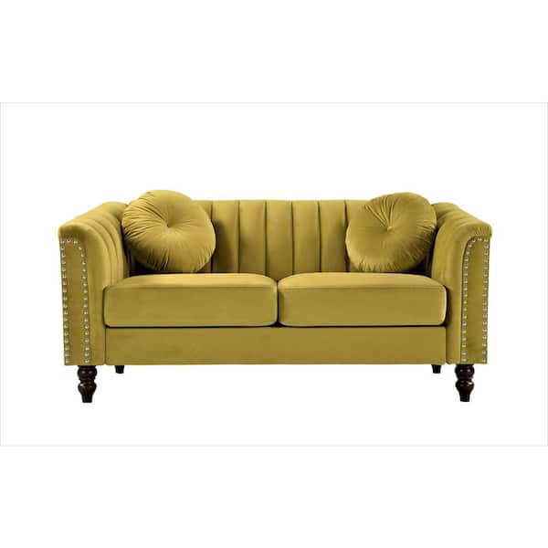 US Pride Furniture Hills 61.4 in. Yellow-Green Velvet 2-Seater Loveseat with Tufted Back