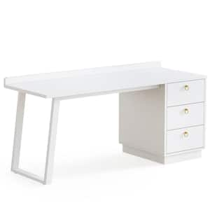 55.12 in. Rectangular White Wood 3-Drawer Computer Desk with Storage