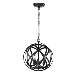 3-Light Black and Brown Finish Chandelier