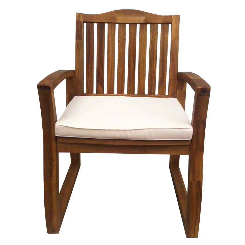 Teak and Wicker 3-Piece Beige Cushion Outdoor Seating Set