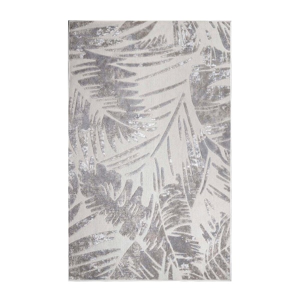 Siesta Slate 5 ft. 2 in. x 7 ft. 2 in. Botanical Modern Indoor/Outdoor Area Rug