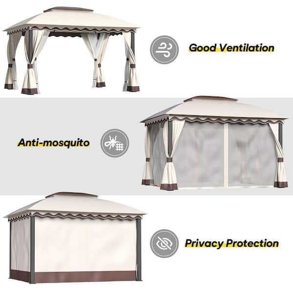 Khaki 13 ft. x 10 ft. Patio Gazebo Canopy Tent Heavy Duty Gazebos