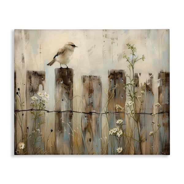 Fence Perched Country Bird by Arlington Prints Unframed Animal Graphic Art Print 36 in. x 48 in.