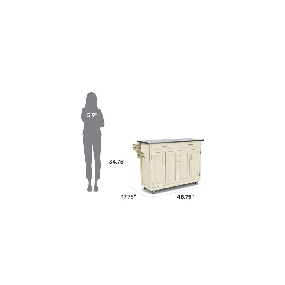 Off-White Stainless Steel Top Kitchen Cart with Storage