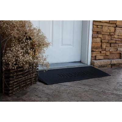 TRANSITIONS Black 40 in. W x 14 in. L x 1.5 in. H Rubber Angled Entry Door Threshold Welcome Mat