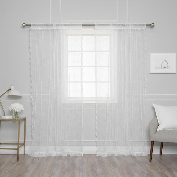 Best Home Fashion White Polka Dot Lace Rod Pocket Sheer Curtain - 52 in. W x 84 in. L (Set of 2)