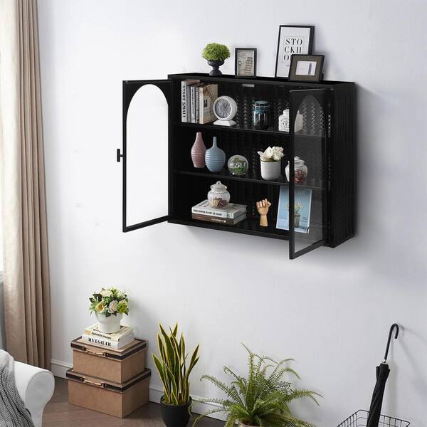 matrix decor 28 in. W x 9 in. D x 24 in. H Bathroom Storage Wall Cabinet in Black MD W757119331