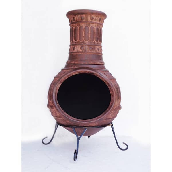 37 In Clay Chiminea With Iron Stand Kd, Clay Chiminea Fire Pit