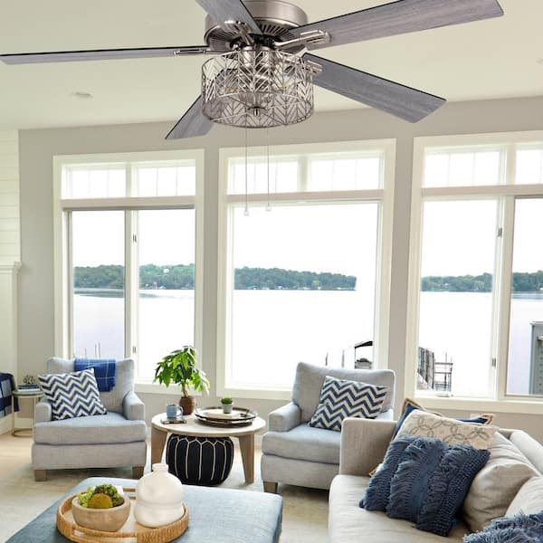 Industrial 52 in. Indoor Nickel Ceiling Fan Ceiling Fan with Light Kit
