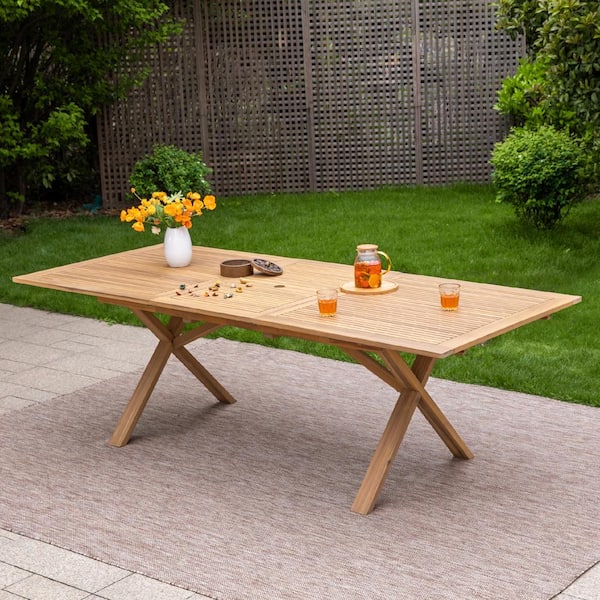 PHI VILLA Brown Acacia Wooden Extendable Outdoor Dining Table