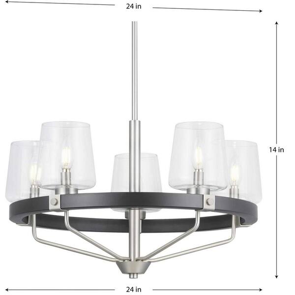 Progress Lighting Estella 5-Light Satin Nickel Chandelier with Matte Black Accents and Clear Glass Shades