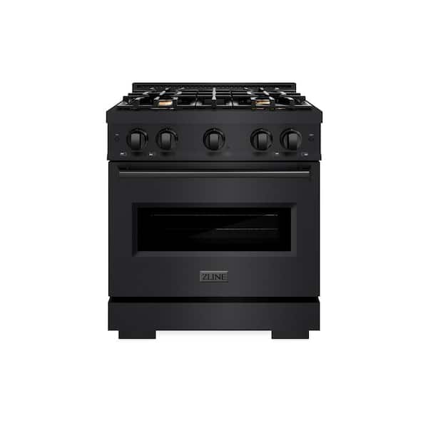 ZLINE Kitchen and Bath Classic 30 in. 4-Burner Dual Fuel Range with Convection Oven and Brass Burners in Black Stainless Steel