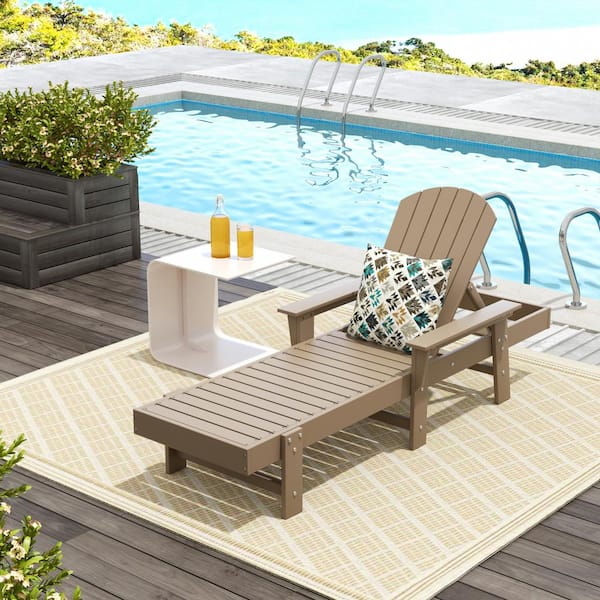 WESTIN OUTDOOR Altura Weathered Wood HDPE Plastic Outdoor Adjustable Backrest Adirondack Chaise Lounger With Armrest
