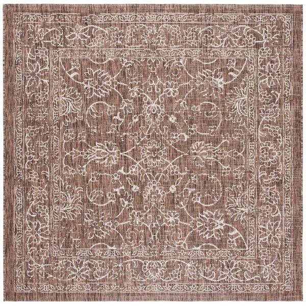 SAFAVIEH Courtyard Brown/Ivory 7 ft. x 7 ft. Indoor/Outdoor Square Area Rug