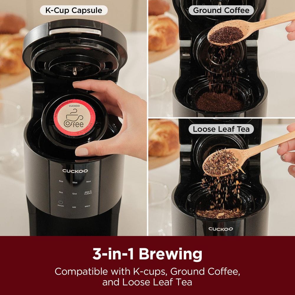 Cuckoo Electronics CCM-AK011B CUCKOO Electric 3-in-1 Coffee Maker Uses Ground Coffee/ K-Cup Pod / Loose Tea Leaves Single Serve Coffee Brewer and Tea Maker (CCM-AK011B)