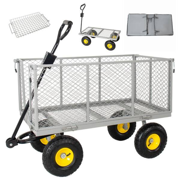 6 cu. ft. Oversized 880lbs. Steel Garden Cart with Removable Liner and Side Panels in Gray