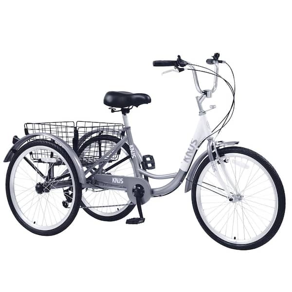 Zeus & Ruta 24 in. 7-Speed Cruiser Bicycles with Large Shopping Basket for Women and Men in Silver