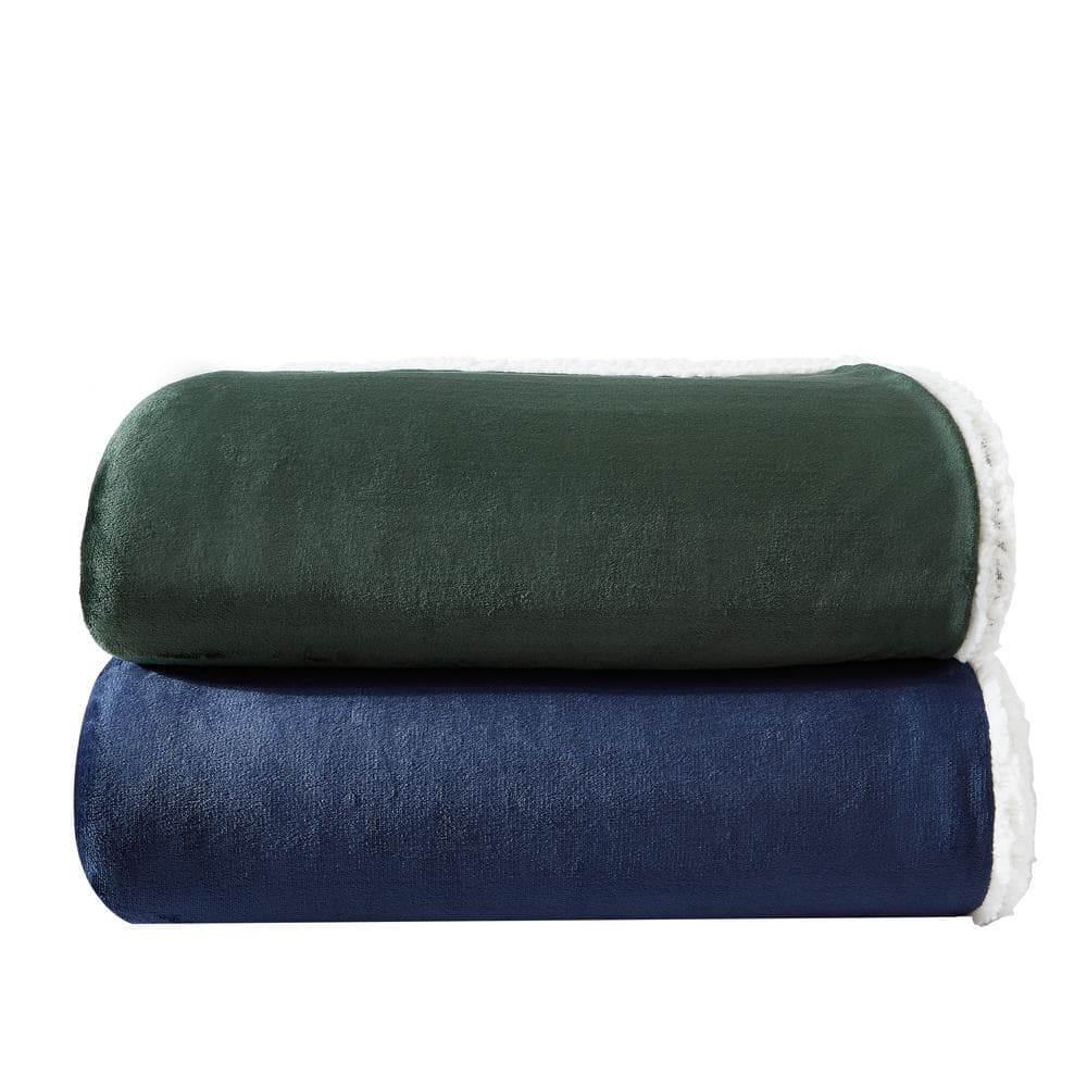 Twin Blue Plush Fleece Sherpa Reversible Blanket
