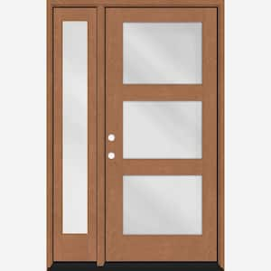 Regency 51 in. W. x 80 in. Modern 3-Lite Equal Clear Glass RHIS Autumn Mahogany Fiberglass Prehung Front Door 12 in. SL