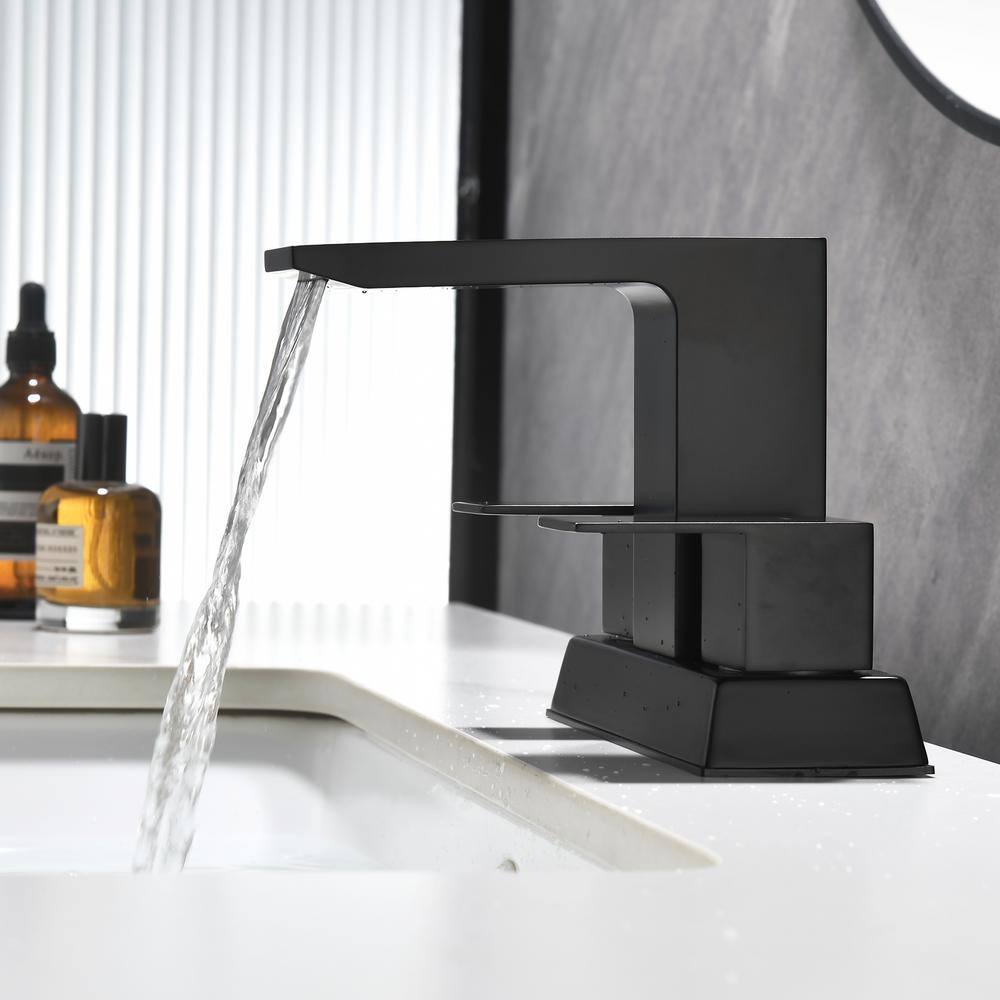 Matte Black Stainless Steel Double Handle Bathroom Faucet with Drain Kit