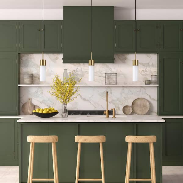 Lance 1-Light Brass Pendant with White Milk Glass Shade